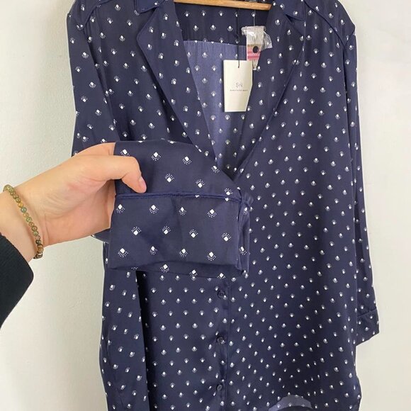 SOMETHING NAVY navy and white pattern satin sleep shirt - Picture 4 of 7